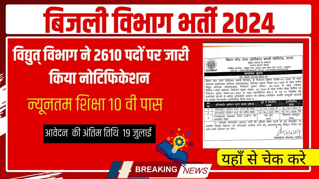 बिजली विभाग भर्ती 2024